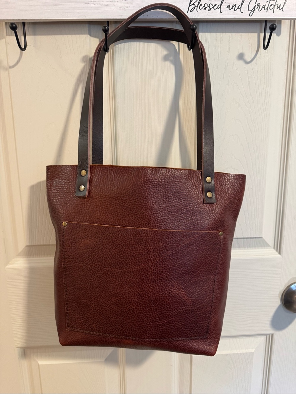 Portland Leather Goods Cinnamon Bear Tote with Dark Brown Straps